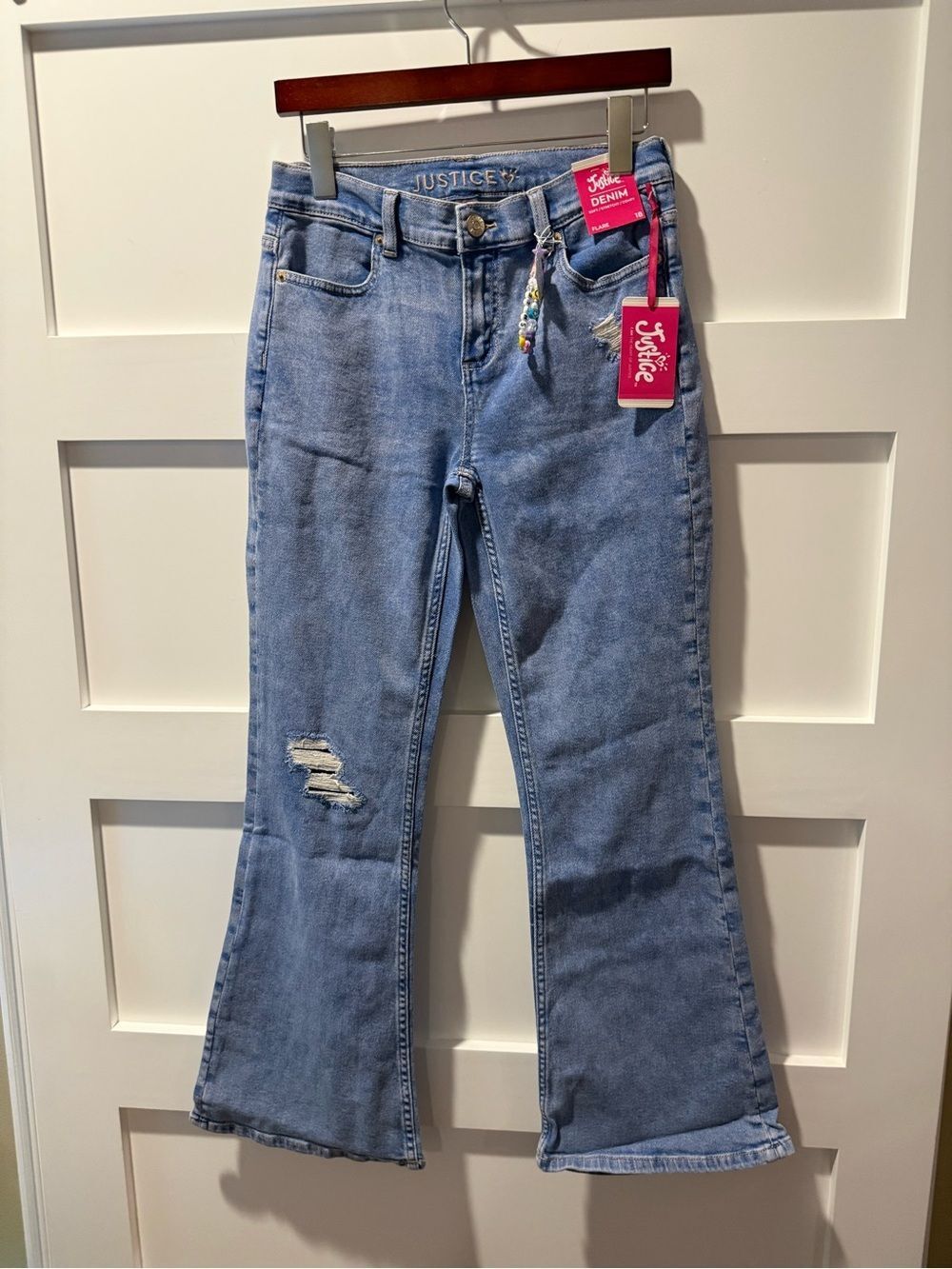 Justice Light Blue Flare Jeans with Distressed Knee